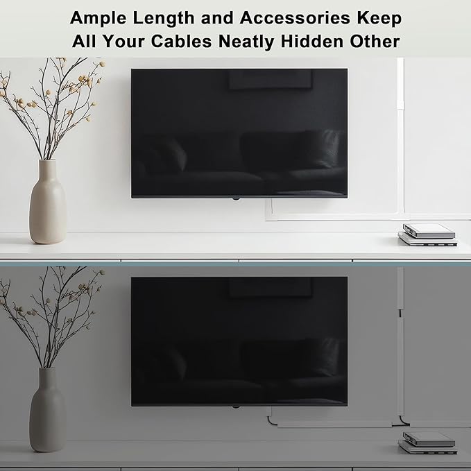 Cord Hider 132in White, W0.85in H0.5in Self-Adhesive Convenient Cable Raceway Kit, Wall Wire Hider Cable Hider for 2 Cords, Cord Cover for Wires on Wall Cable Management, Wire Covers for Cords