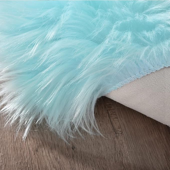 Latepis Light Blue Fluffy 2x6 Rug Runner Teal Shag Washable Area Rugs Faux Fur Rug for Living Room Bedroom Throw Rugs Room Carpet Room Decor