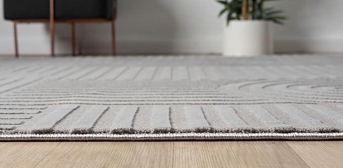 Annabel Modern Geometric Runner Rug for Kitchen, 2x7 Contemporary Arched and Linear Gray Runner, High-Low Pile Stain Resistant Carpet for Bedroom, Hallway or Entryway (2' x 7', Gray)