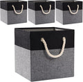 PRANDOM Large Foldable Cube Storage Bins 11x11 inch [4-Pack] Fabric Linen Storage Baskets Cubes Drawer with Cotton Handles Organizer for Shelves Nursery Closet Bedroom Black