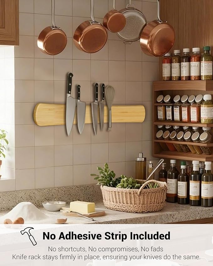 Swaitee Magnetic Knife Holder for Wall, 24 Inch Large Bamboo Magnetic Knife Strip, Kitchen Storage Organizer, Fridge Side Mount, Housewarming Gifts for New Home
