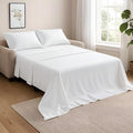NON Sticky cotton Queen Size Sleeper Sofa Sheets, 4 Piece Egyptian Cotton Bed Sheet Set for Sofa Bed, 10" Deep Pocket for Pull Out Couch Mattress, 60" x 75", White Stripe, Soft & Breathable