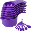Plastic Measuring Cups and Spoons Set 15, Purple Dry & Liquid 7 Measuring Cups & 7 Measuring Spoons with Leveler, Metric & US Kitchen Measure Cups Spoons for Cooking & Baking