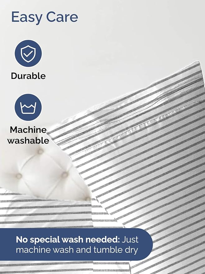 Extra Deep Full Fitted Sheet - Hotel Luxury Single Fitted Sheet Only - Easily Fits 18 inch to 24 inch Mattress - Ultra Soft, Wrinkle Free with Extra Deep Pockets - Breathable & Comfy - Grey Stripes