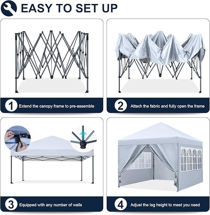 COOSHADE 8x8 Ft Pop up Canopy Tent Enclosed Instant Folding Canopy Shelter with Elegant Church Window Outdoor Pavilion Cater Party Wedding BBQ Events Tent(White)