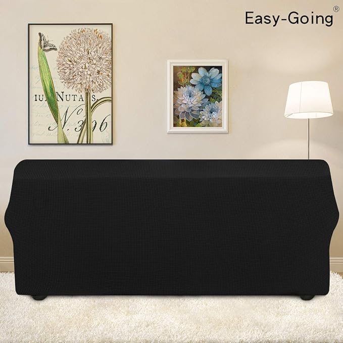 Easy-Going Stretch 4 Seater Sofa Slipcover 1-Piece Sofa Cover Furniture Protector Couch Soft with Elastic Bottom for Kids, Polyester Spandex Jacquard Fabric Small Checks Black