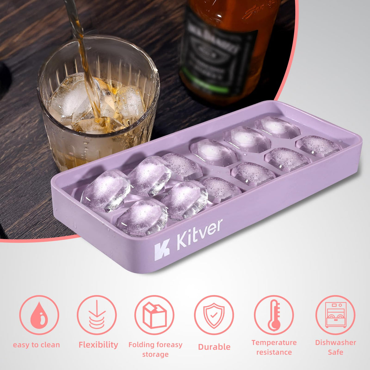 Gem Ice Cube Trays with Lid, Create Crystal Clear Ice Cubes for Whiskey & Cocktails, Flexible Silicone Trays with Leakproof Lids for Easy Stacking & Storage, BPA Free