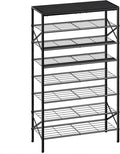 8-Tier Tall Shoe Rack Organizer Shoe Storage for Entryway 24-32 Pairs Metal Shoe Rack for Closet Heavy-Duty Shoe Rack with Wooden Top Shelf for Garage Black