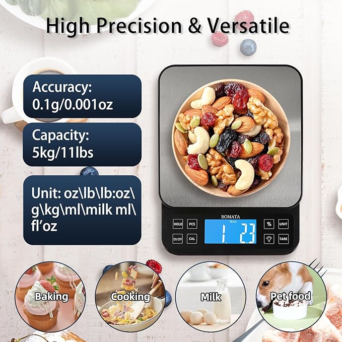 BOMATA Large Kitchen Scale 0.1g/0.001oz High Precision, 11lb Bakery Scale