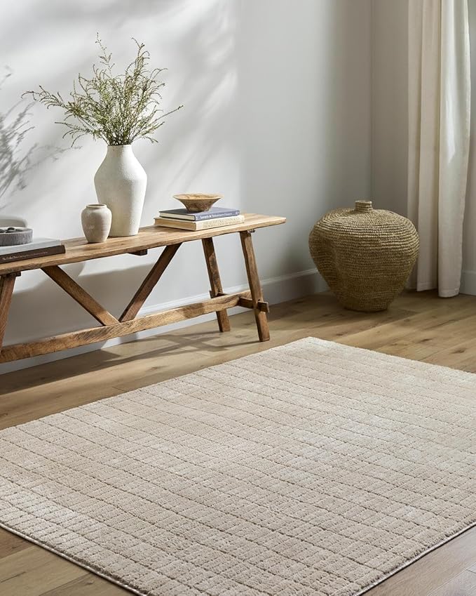 Livabliss x Our PNW Home Cascade Minimalist Striped Area Rug, 9'2" x 12', Light Brown