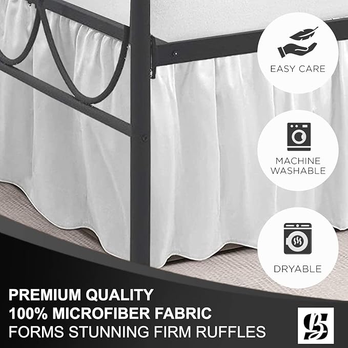 SKY BEDDINGS - Queen Size Ruffled Bed Skirt with Split Corners - 12 Inch Drop Dust Ruffle Bed Skirt with Platform Three Sided Coverage - 100% Microfiber, White