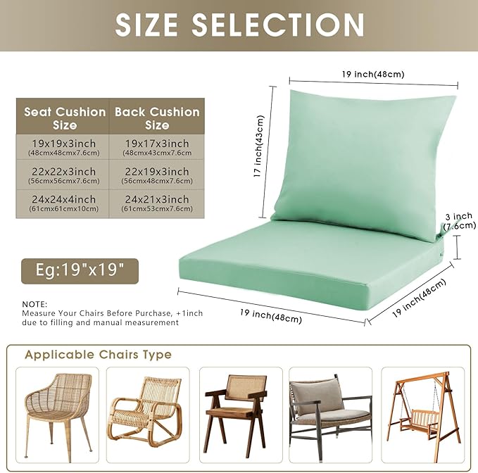 Outdoor Seat Cushion Set 24 x 24 In, Water-Resistant & Fade-Resistan, Patio Furniture Cushions with Removable Cover Deep Seat & Back Cushion with Handle and Adjustable Straps for Chair Sofa,4PC