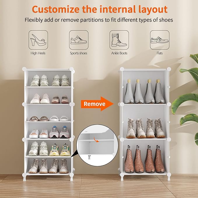 AWTATOS Shoe Rack, 8 Tier Shoe Storage Cabinet with Door, 32 Pair Shoe Organizer Shelves for Closet Hallway Bedroom Entryway, White