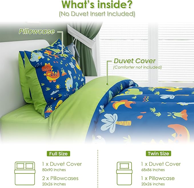 SANDJEST Dinosaur Design Duvet Cover Sets Twin Size for Kids Boys, Include 1 Comforter Cover 68x86 Inches and 1 Pillowcase 20x26 Inches, Comforter Not Included, Gift for Christmas Birthday
