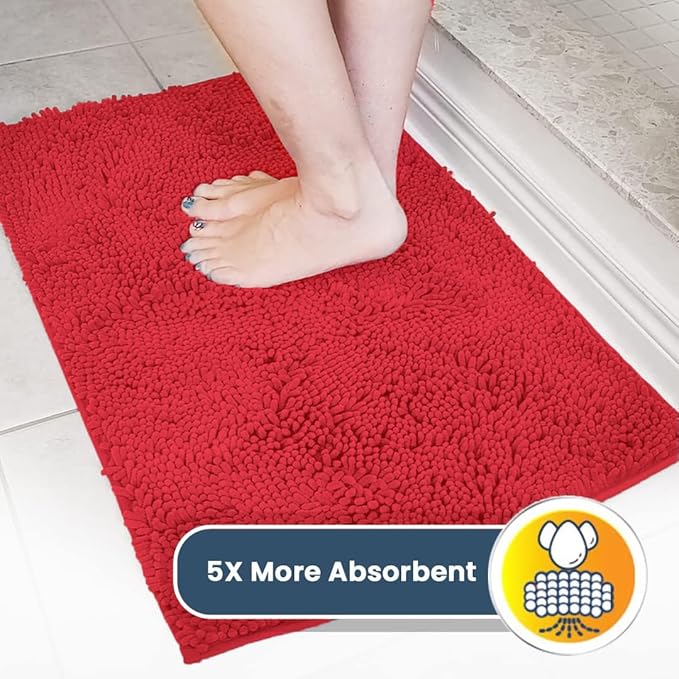Muddy Mat® Shown on TV – Super Absorbent Microfiber Dog Door Mat for Muddy Paws, Non-Slip Washable Pet Rug, Quick Dry Chenille Entryway Carpet, Machine Washable Indoor Outdoor mat, Red 59"x35"