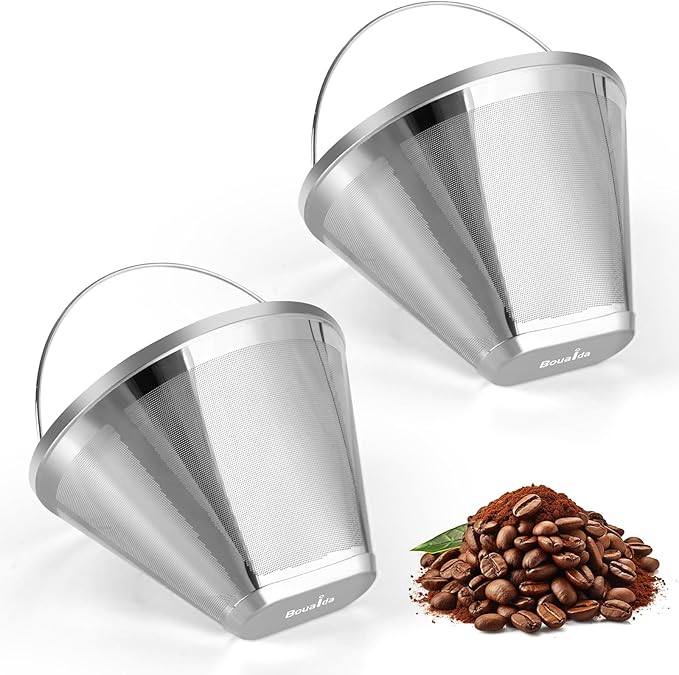 Bouaida 2Pk #4 Cone Reusable Coffee Filters, 304 Stainless Steel for Ninja