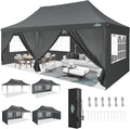 COBIZI 10x20 Pop Up Canopy with 6 Sidewall, Commercial Canopy UPF 50+ Waterproof Outdoor Gazebo with Carry Bag, Tents for Parties with Upgrade Frame, 3 Height Adjustable, Classic Grey