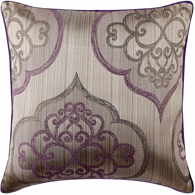 The HomeCentric King/Queen/Twin Purple Decorative CA King 86"x18" Bed Runner with 2 Pillow Cover, Damask & Quilted Bed Scarf on Jacquard Fabric - Embre Purple