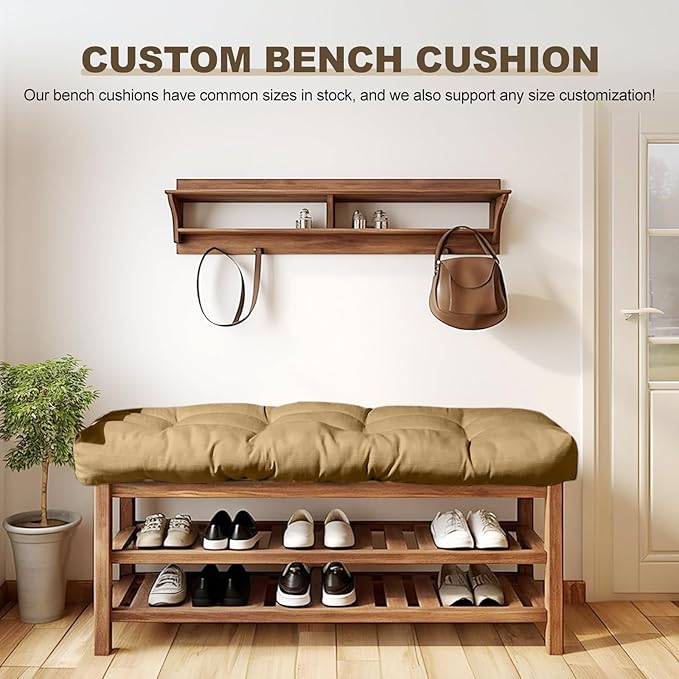 Bench Cushion 54 inches,Indoor/Outdoor Non-Slip Tufted Cushions, Premium Waterproof Linen, Soft Piano Sofa Cushions, High-Density Memory Foam(Coffee-54x16x4in)