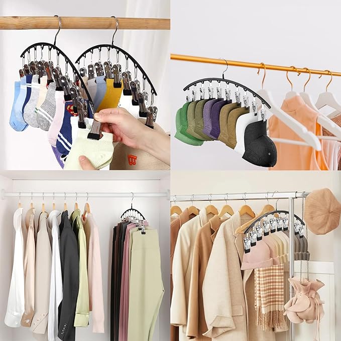 Legging Hangers for Closet Organizer, Hat Hangers for Closet 2 Pack with 10 Clips Holds 20 Leggings, Legging Hanger, Pants Storage Organizer Suitable for Socks, Panties, Underwear, Pants (4-Pink)