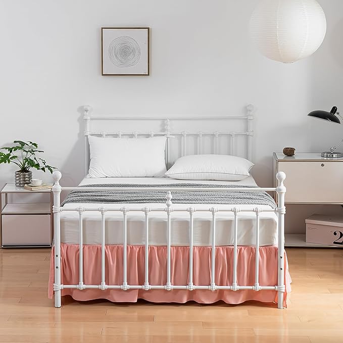 Bed Skirt Twin Size Ruffled Bed Skirt with Split Corners, 18 Inch Drop Dust Ruffle Bed Skirts with Platform, 18 Inch, Peach, Twin Size