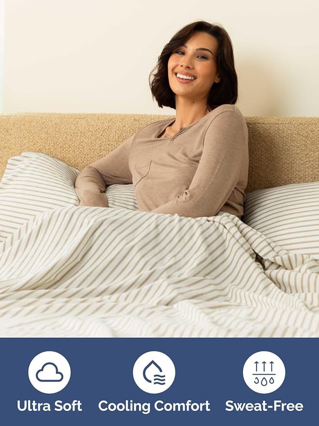 Extra Deep Twin Fitted Sheet - Hotel Luxury Single Fitted Sheet Only - Easily Fits 18 inch to 24 inch Mattress - Ultra Soft, Wrinkle Free with Extra Deep Pockets - Breathable & Comfy - Beige Stripes