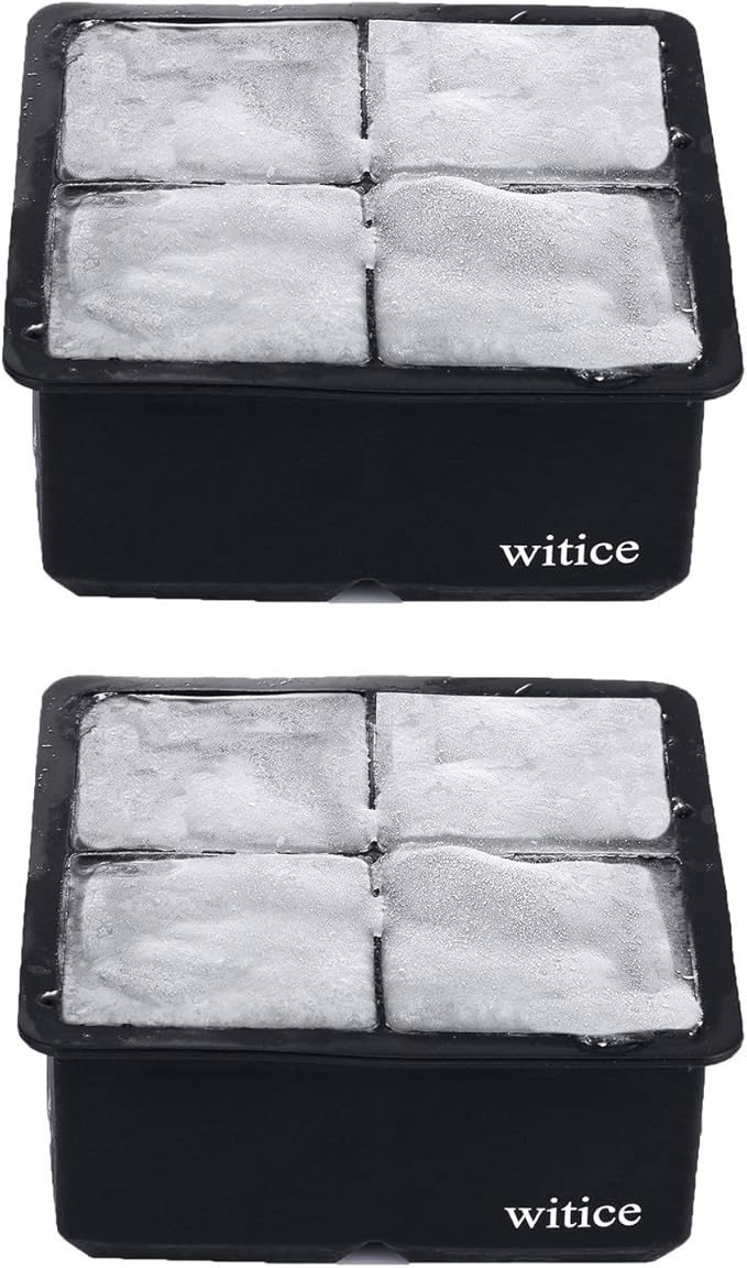 witice Large Ice Cube Trays Silicone (2.5-Inches) - Whiskey Ice Cube Mold, With Easy Release Ice Cubes for Whiskey and For Cocktail,Food Grade (Black 2 Tray)
