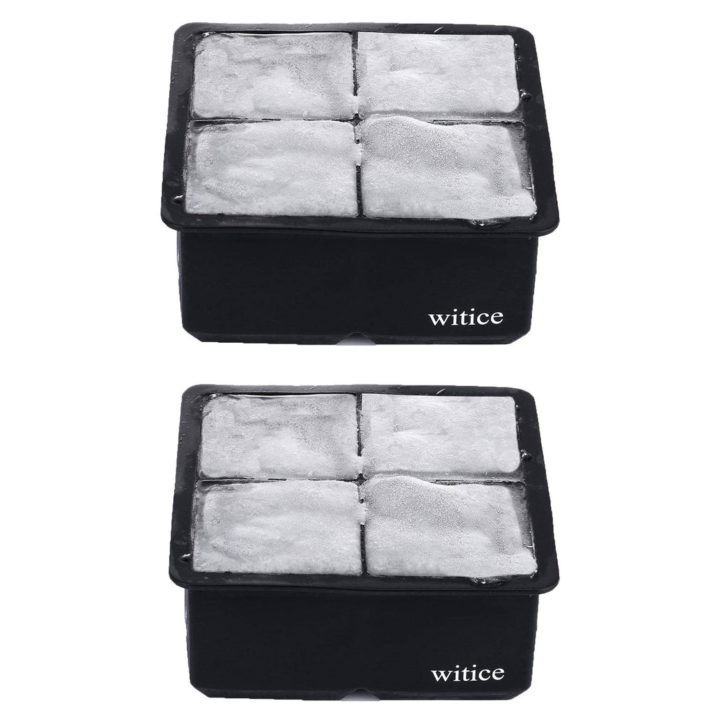 witice Large Ice Cube Trays Silicone (2.5-Inches) - Whiskey Ice Cube Mold, With Easy Release Ice Cubes for Whiskey and For Cocktail,Food Grade (Black 2 Tray)