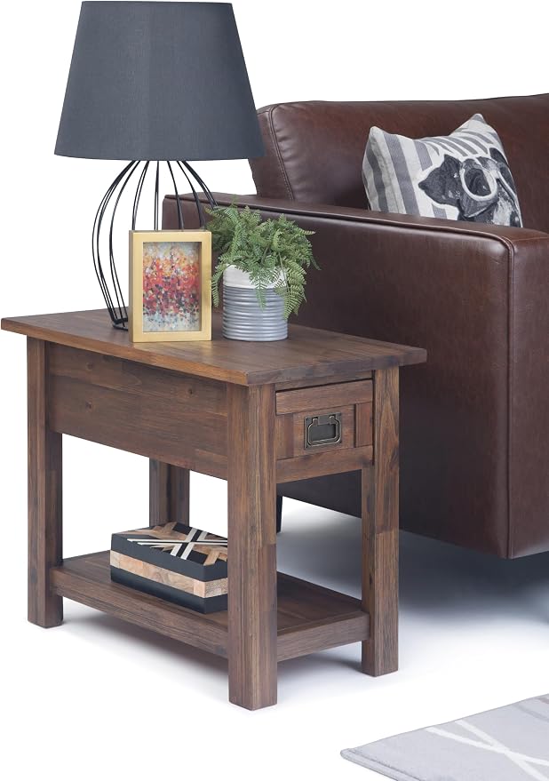 SIMPLIHOME Monroe Narrow Side Table – 14 inch Wide Solid Acacia Wood End Table