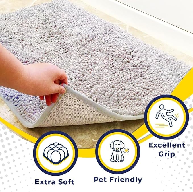 Muddy Mat® Original Dog Door Mat for Muddy Paws, Super Absorbent Microfiber, Non-Slip Washable Pet Rug, Quick Dry Chenille Entryway Carpet, Machine Washable Indoor Outdoor mat, White 48"x60"