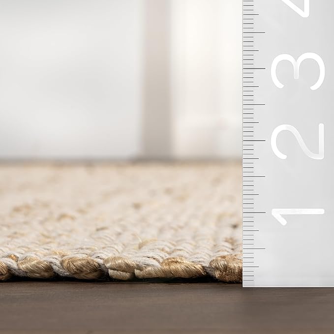 nuLOOM 6x9 Elfriede Jute & Cotton Hand Woven Area Rug, Natural, Solid Rustic Farmhouse Style, Weaved Design, Natural Fiber, For Bedroom, Living Room, Dining Room, Hallway, Office, Entryway