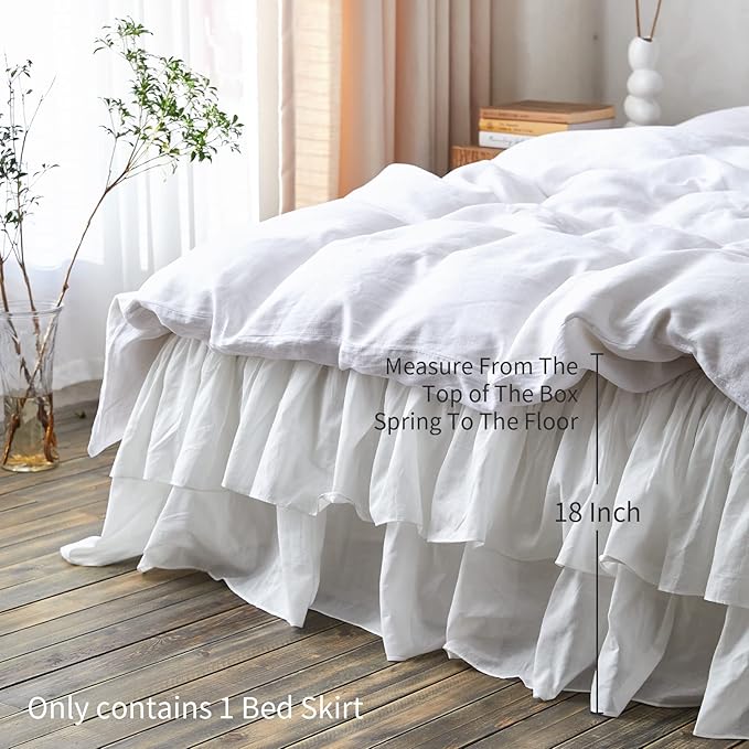 BISELINA White Ruffled Bed Skirt 18-Inch Tailored Drop Cotton Voile Dust Ruffle Soft Cozy Elegant Luxurious Bedding (18" King, White)
