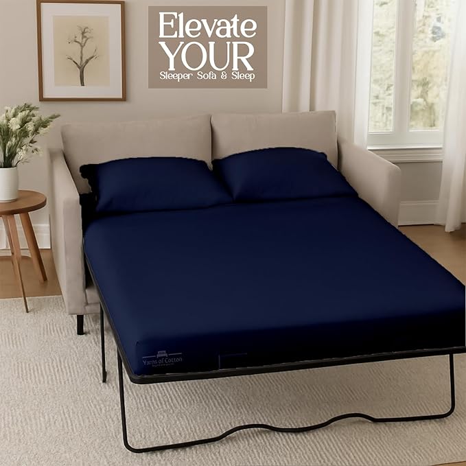 Sleeper Sofa 4 Piece Bed Sheet Set Premium Quality 100% Cotton 500 Thread Count, Smooth & Super Soft Sateen Weave, Extra Soft Bed Sheets, Wrinkle Free, 4 Inch Deep Pocket (Twin, Navy)