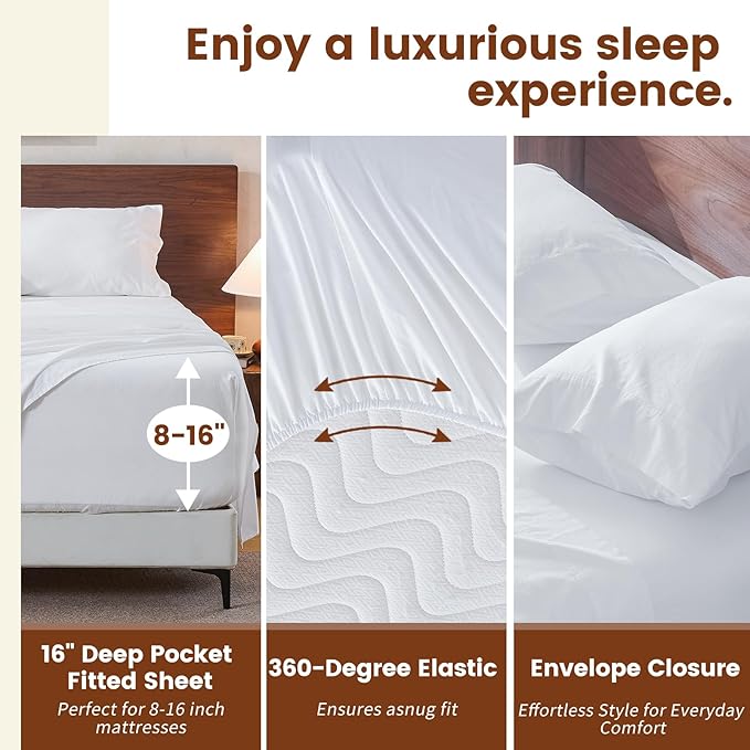 100% Linen Sheets California King Size,Breathable & Durable 4-Piece Bed Flax Sheet Set,Soft All-Season Bedding for Hot Sleepers 16" Deep Pocket Oeko-TEX Certified,（Cal King, White）