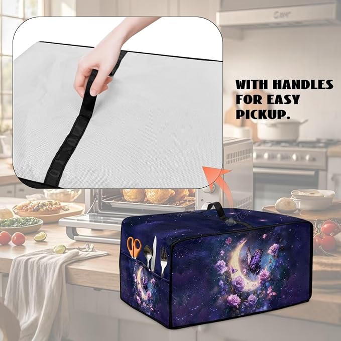 Gorgeous Butterfly Rose Moon Print Microwave Oven Cover Dust-Proof Microwave Oven Grill Cover Protector Kitchen Appliance Protector Dirt and Fingerprint Protection, L