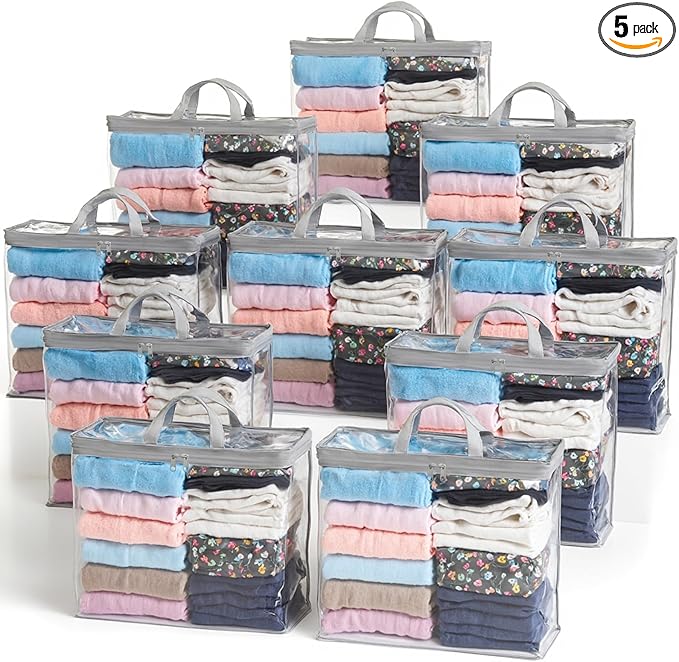 10 Pack Clear Storage Bags for Clothes, 22L Blanket Storage Bags, Under Bed Storage, Closet Organizers Bag, Upgraded Version Two-Way Zippers Design(Grey, 10PACK)