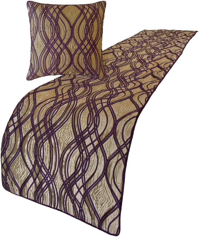 The HomeCentric King/Queen/Twin Plum Designer Twin 53"x18" Bed Runner Without Pillow Cover, Quilted Bed Scarf on Jacquard Fabric - Plum Swirls