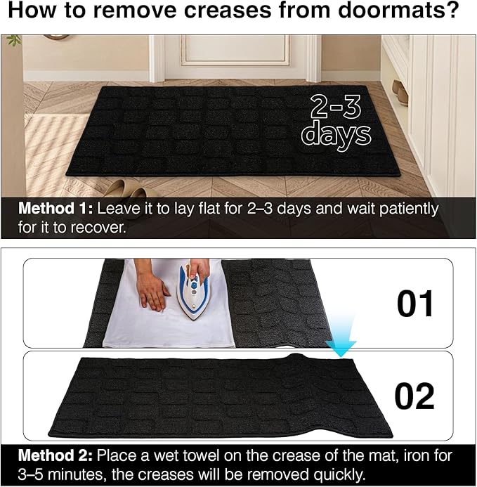 Front Door Mat Outside Entrance, Outdoor Indoor Door Mats for Entryway, Entrance, Entry, Patio, Waterproof Non Slip Doormat, Low-Profile, 24" × 35“, Black