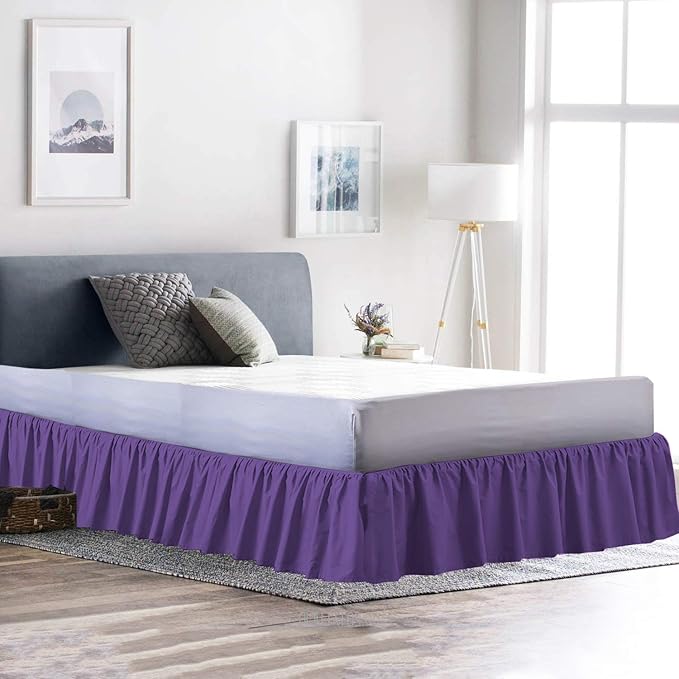 Ruffled Bed Skirt (Queen, Purple) 18 Inch Drop Dust Ruffle with Platform, 100% Cotton 600 Thread Count Fabric, Gathered Styling, Available in All Bed Sizes and 23 Colors - Bedskirt