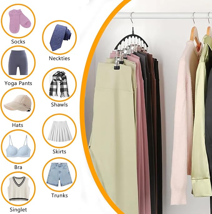 Legging Hangers for Closet Organizer, Hat Hangers for Closet 2 Pack with 10 Clips Holds 20 Leggings, Legging Hanger, Pants Storage Organizer Suitable for Socks, Panties, Underwear, Pants (4-White)