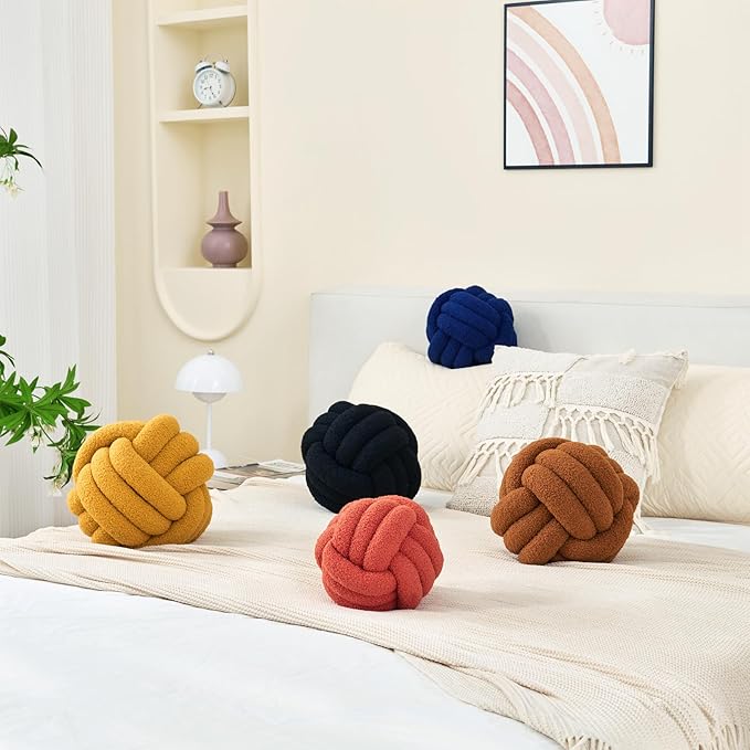 Petrella Knot Pillow Ball Round Throw Pillows Home Decor Cushion Decorative Aesthetic Throw Pillows，Lambswool Navy 8inch