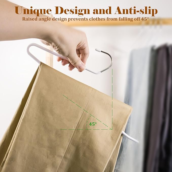 Open Ended Pants Hangers,30-Pack Clothes Hangers Space Saving, Non-Slip Pants Hangers,Black Metal Hangers Design for Jeans,Slacks,Scarf (White)