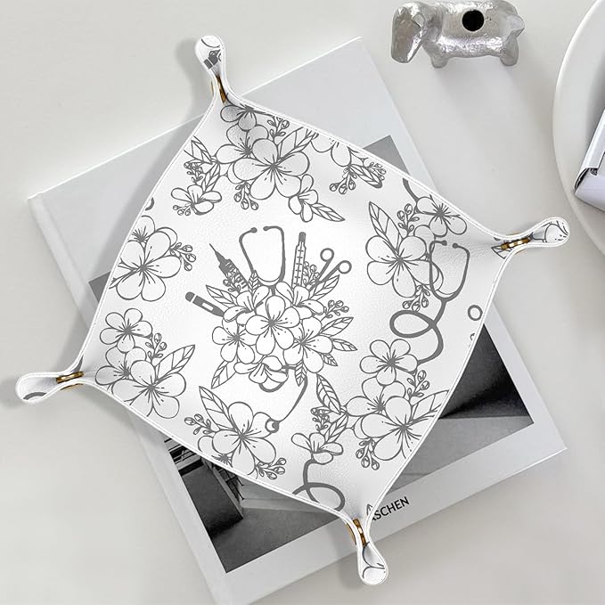 Nurse Graduation Gifts,Nurse Gifts for Women,Nursing Student or Practitioner,PU Leather Catchall Tray Jewelry, Keys, Watch, and Accessories Organizer 7.87x7.87in