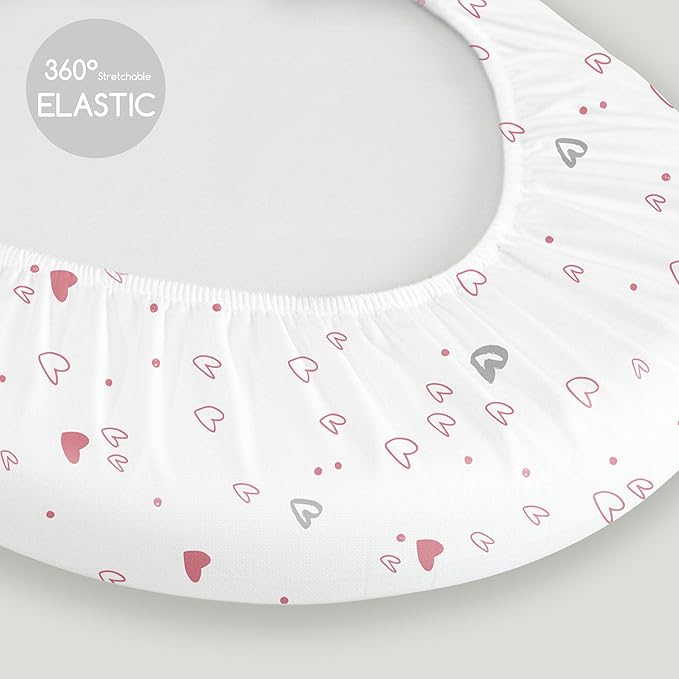 Bassinet Sheets for Baby Girl 32 * 16, 3 Pack Soft Breathable Baby Bassinet Mattress Sheets Fit for Hourglass Oval Cradle, Moses Basket Rectangle Mattress (Rainbow, Pink)