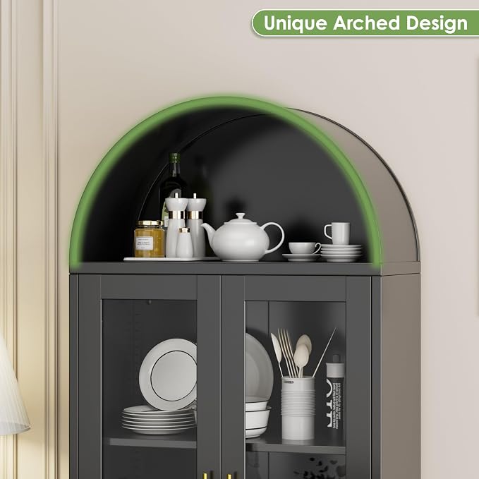 73" Black Metal Arched Display Cabinet
