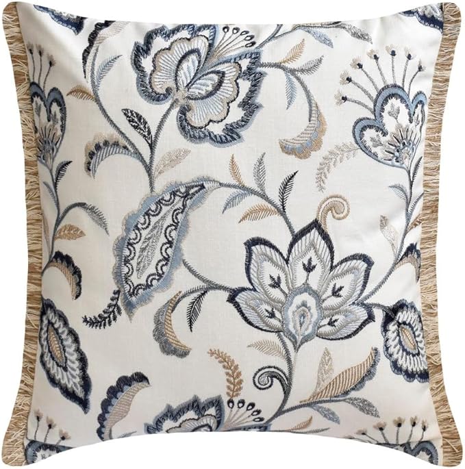 The HomeCentric King/Queen/Twin Blue Designer Full 68"x18" Bed Runner with 2 Pillow Cover, Floral, Embroidered, Jute Lace & Lace Bed Scarf on Cotton Fabric - Morning Glories