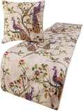 The HomeCentric King Queen Twin Ivory & Multicolor Decorative CA King 86"x18" Bed Runner Without Pillow Cover, Peacock Bed Scarf on Cotton Printed with Beads Fabric - Peacock Queen