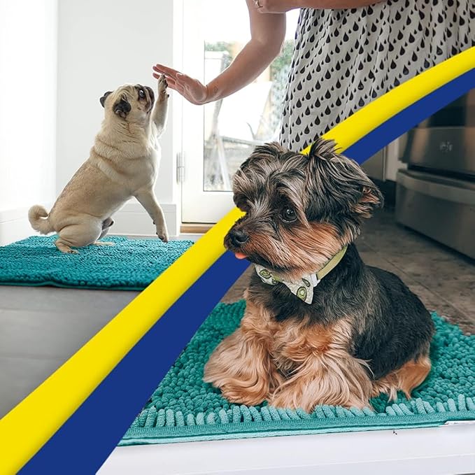 Muddy Mat® Original Dog Door Mat for Muddy Paws, Super Absorbent Microfiber, Non-Slip Washable Pet Rug, Quick Dry Chenille Entryway Carpet, Machine Washable Indoor Outdoor mat, Teal 18"x28"
