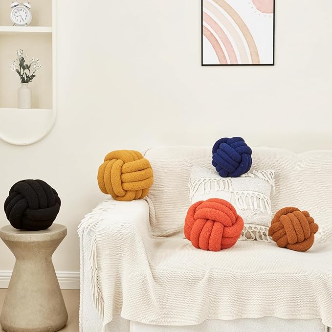 Petrella Knot Pillow Ball Round Throw Pillows Home Decor Cushion Decorative Aesthetic Throw Pillows，Lambswool Navy 8inch