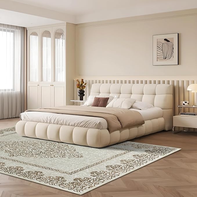 Easy-Going Large Area Rug 8x10 Washable Boho Neutral Rug for Living Room Non-Slip Bedroom Rugs Low Pile Lightweight Floral Brown Print Vintage Throw Rug for Dining Room Kitchen Home Office Carpet